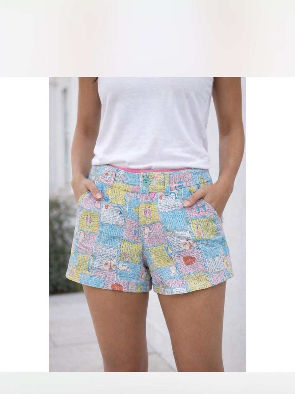 Lilly Pulitzer Callahan Shorts Sz 00 Lilly Loves Hawaii Print Pastel Patchwork